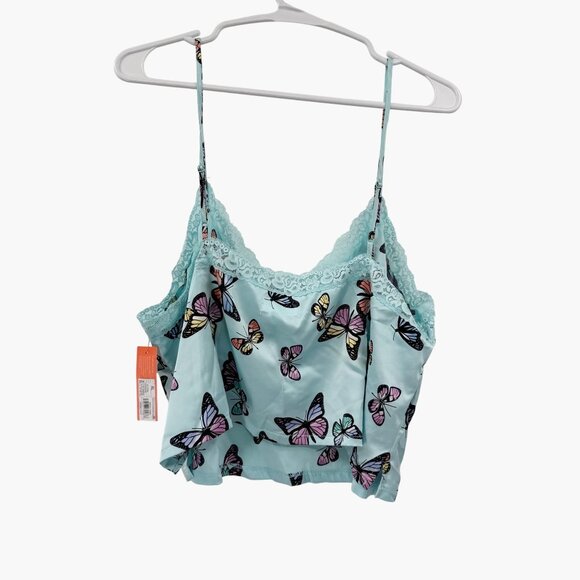 NEW Colsie Satin Butterfly Lace Trim Cropped V Neck Pajama Tank Top Size XL - Picture 3 of 9